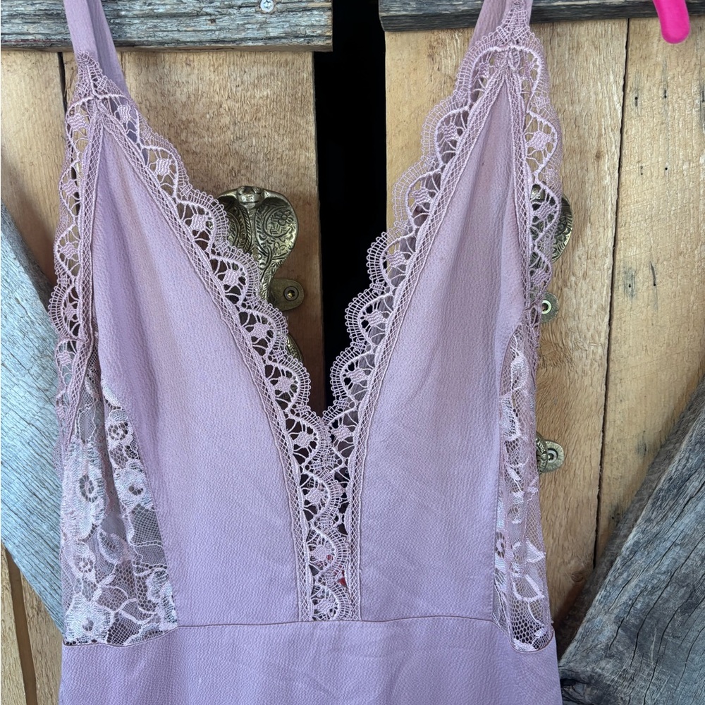 Free People Flutter Maxi Dress - a dusty rose-colored dress with lace trim - Picture 9 of 13
